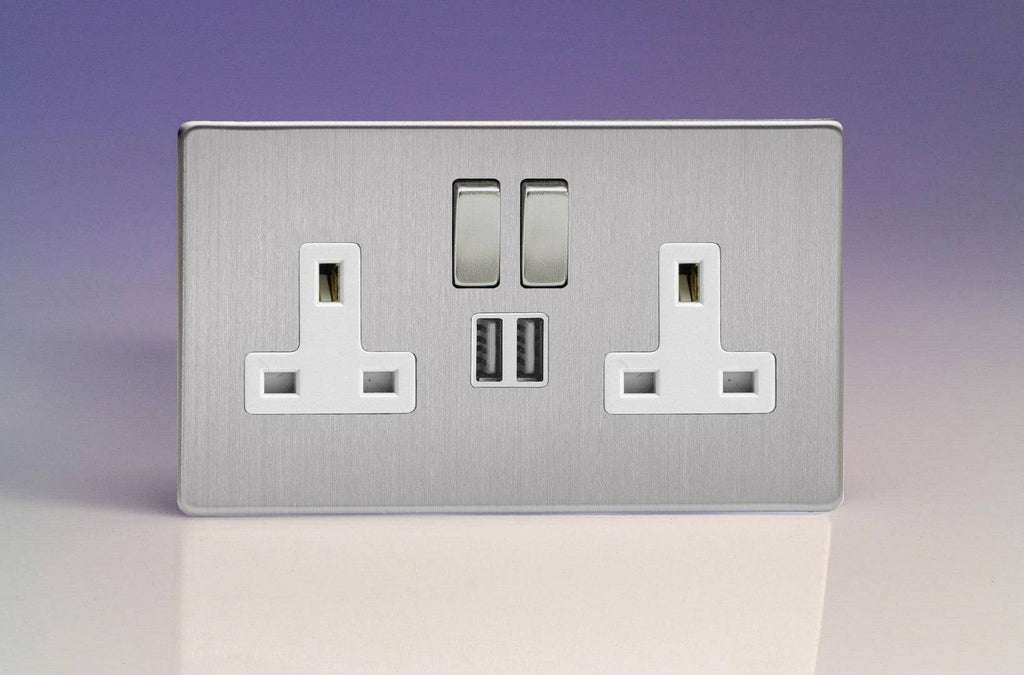 Varilight Screwless Brushed Steel Double USB Socket XDS5U2SWS - The Switch Depot