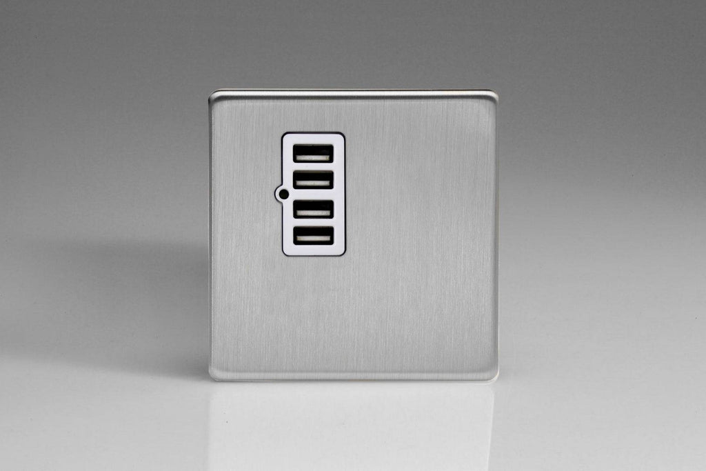 Varilight Screwless Brushed Steel Quadruple USB Charger XDSU4WS - The Switch Depot