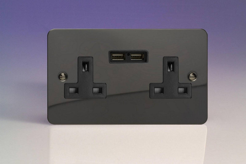 Varilight Ultraflat Iridium Black Double USB Socket XFI5U2B - The Switch Depot