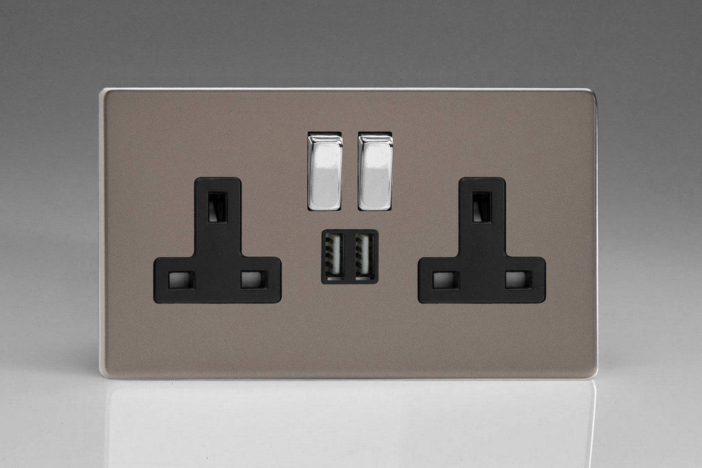 Varilight Screwless Pewter Double USB Socket XDR5U2SBS - The Switch Depot