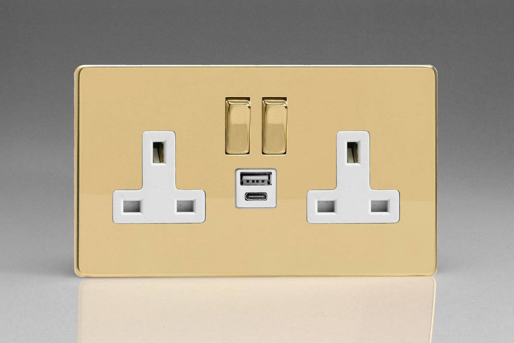 Varilight Screwless Polished Brass Double USB Socket with A+C Ports XDV5UACWS - The Switch Depot