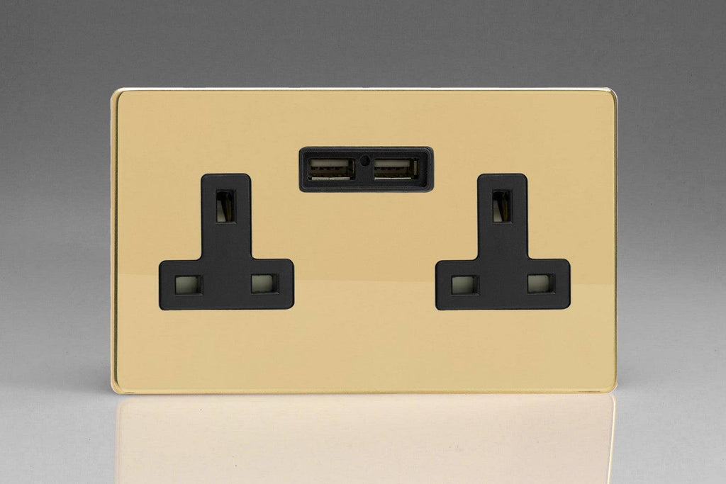 Varilight Screwless Polished Brass Double USB Socket XDV5U2BS - The Switch Depot