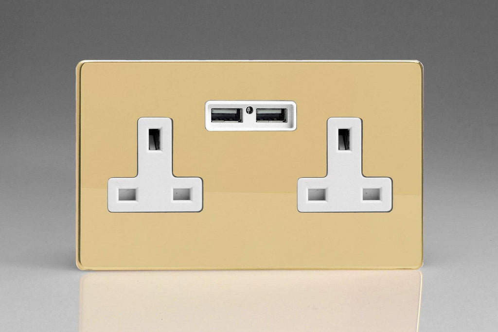 Varilight Screwless Polished Brass Double USB Socket XDV5U2WS - The Switch Depot