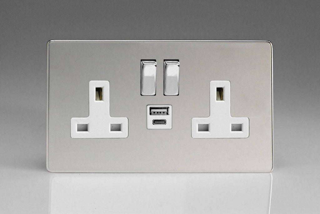 Varilight Screwless Polished Chrome Double USB Socket with A+C Ports XDC5UACWS - The Switch Depot