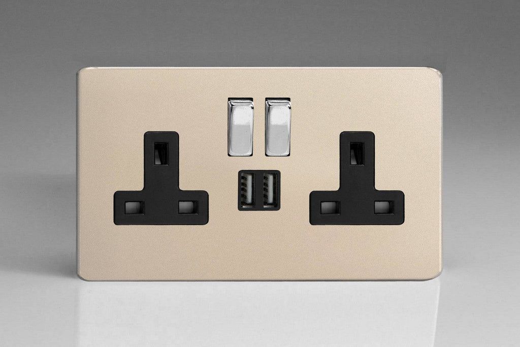 Varilight Screwless Satin Double USB Socket XDN5U2SBS - The Switch Depot