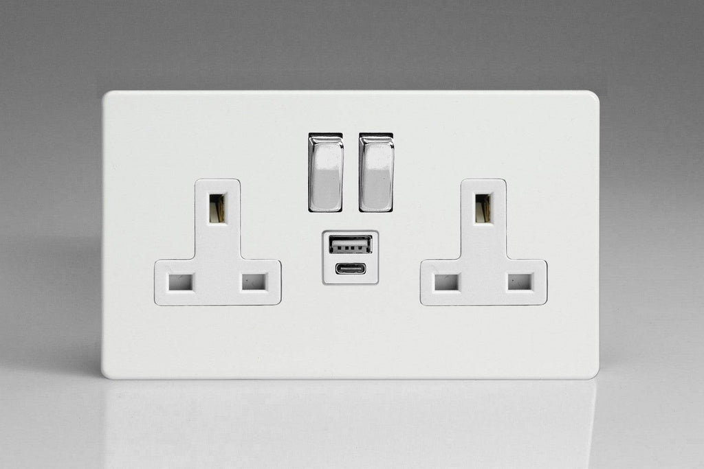 Varilight Screwless White Double USB Socket with A+C Ports XDQ5UACWS - The Switch Depot